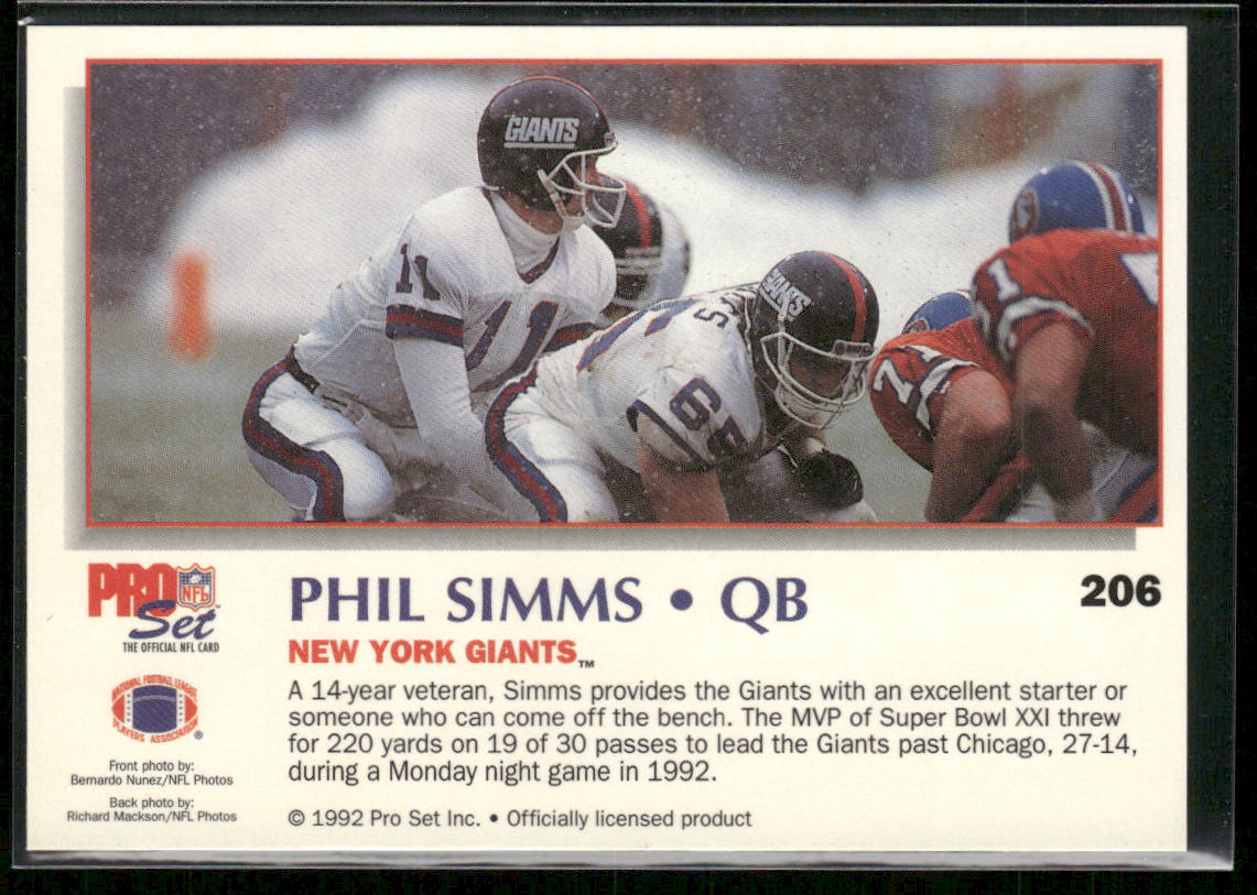 Phil Simms 1992 Pro Set Power #206 New York Giants