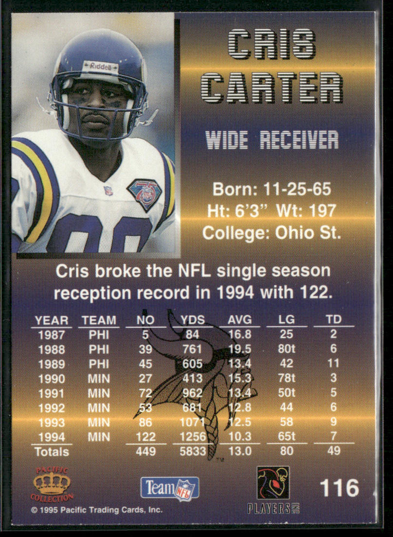 Cris Carter 1995 Pacific #116 Minnesota Vikings
