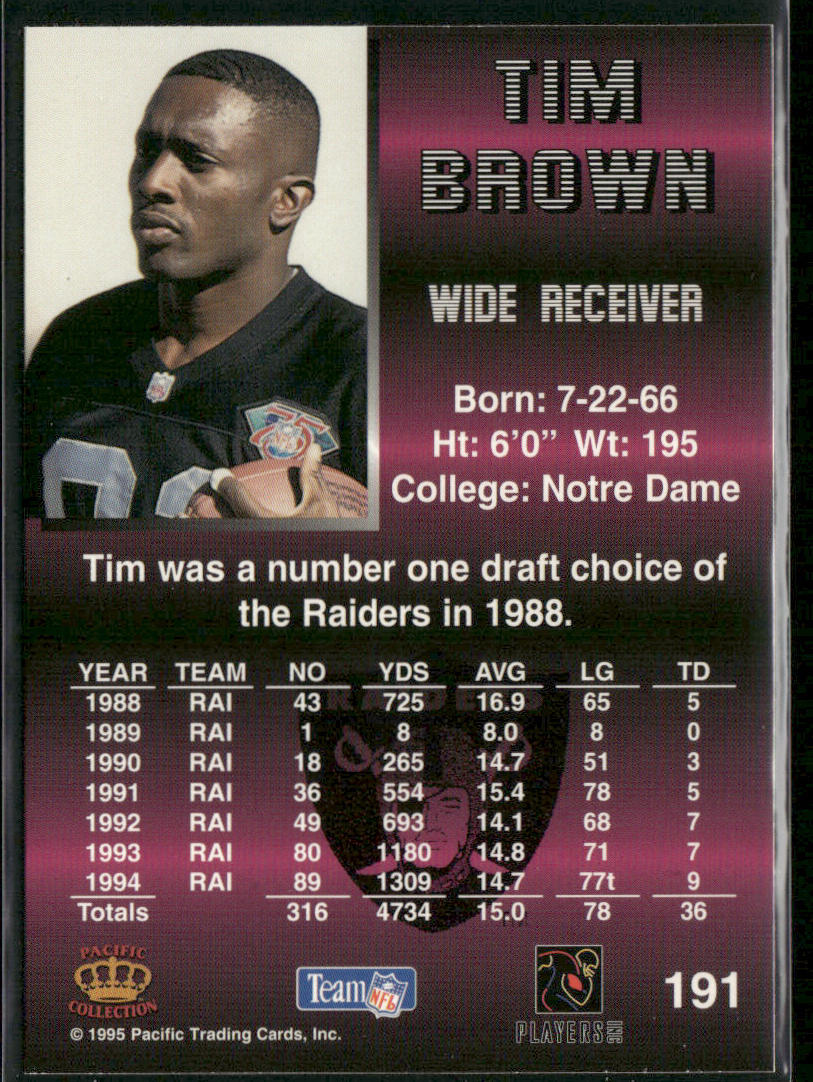 Tim Brown 1995 Pacific #191 Oakland Raiders