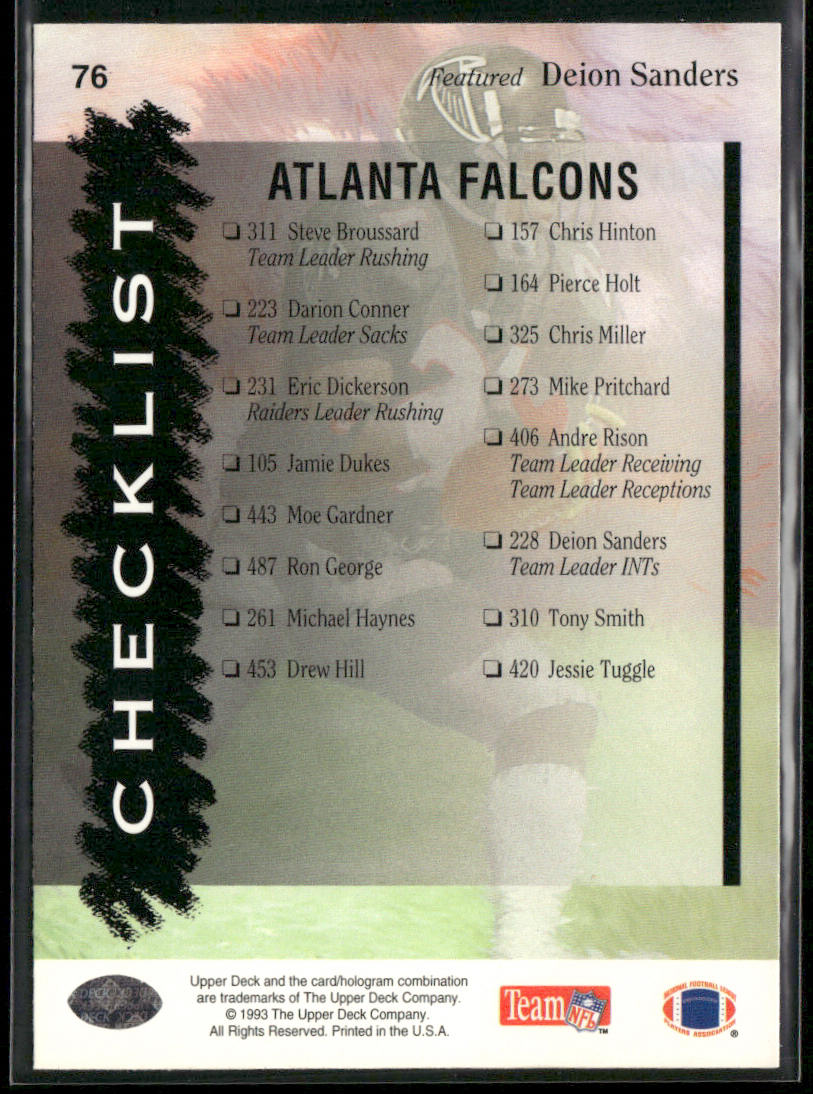 1993 Upper Deck #76 Falcons Checklist