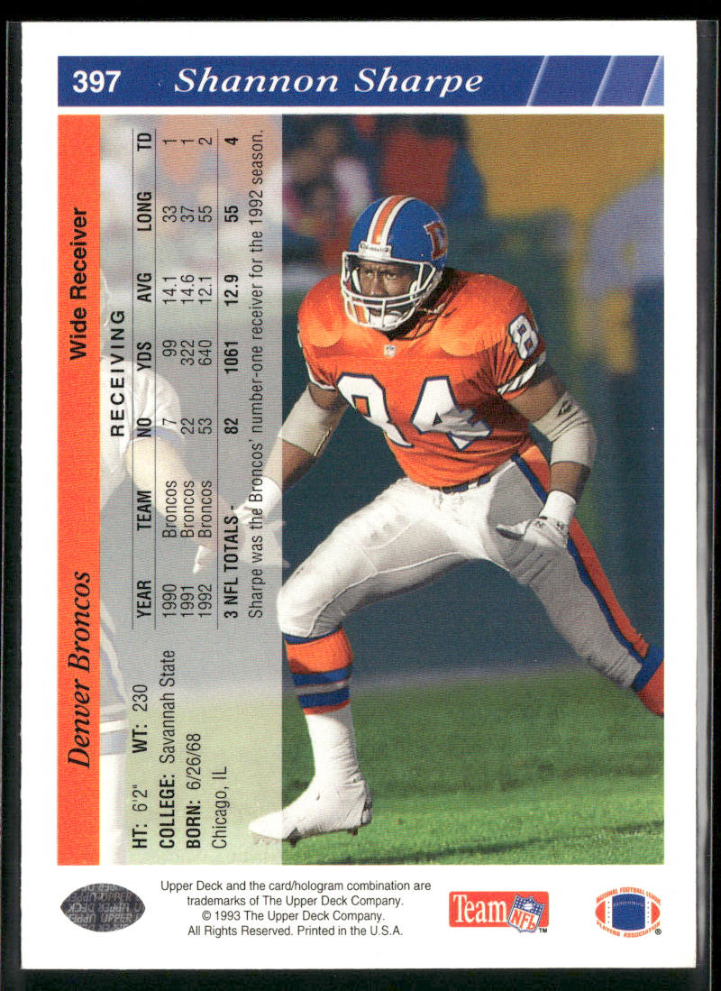 1993 Upper Deck #397 Shannon Sharpe
