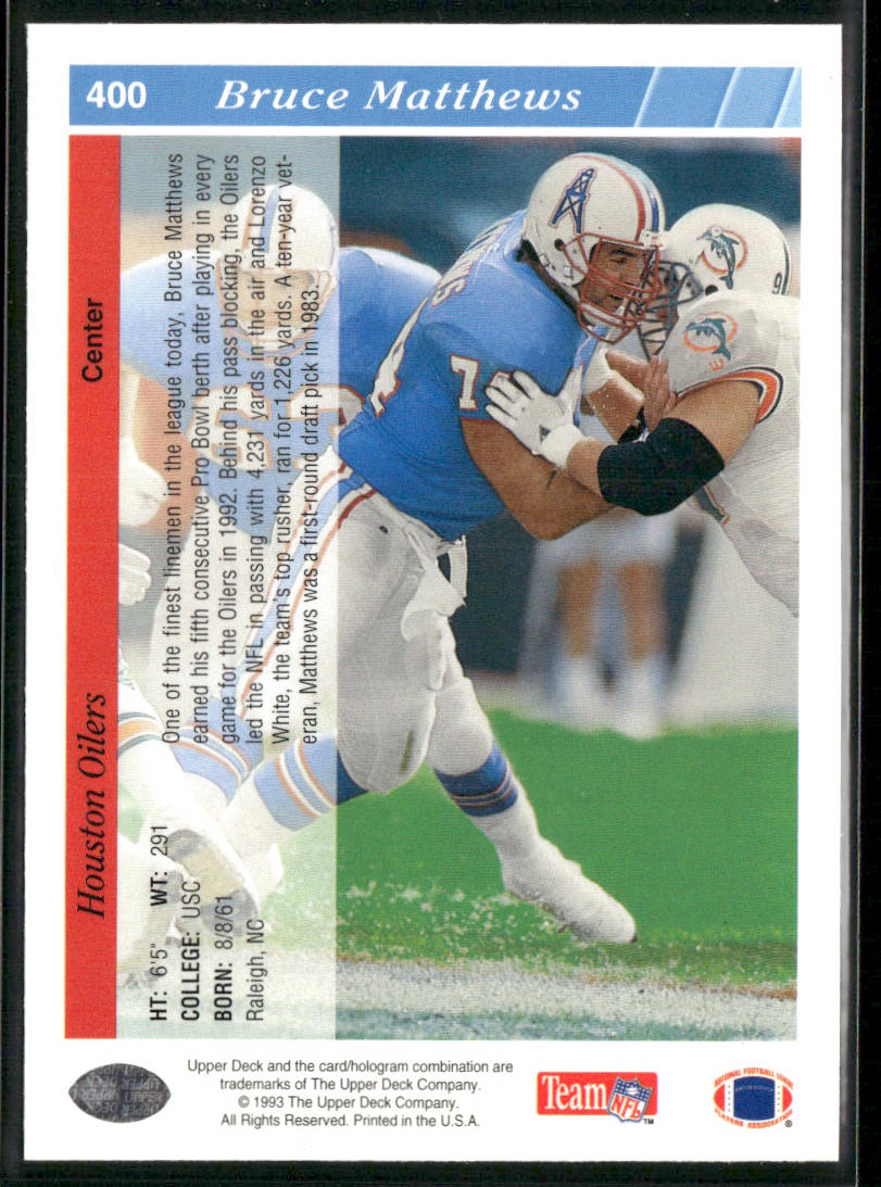 1993 Upper Deck #400 Bruce Matthews