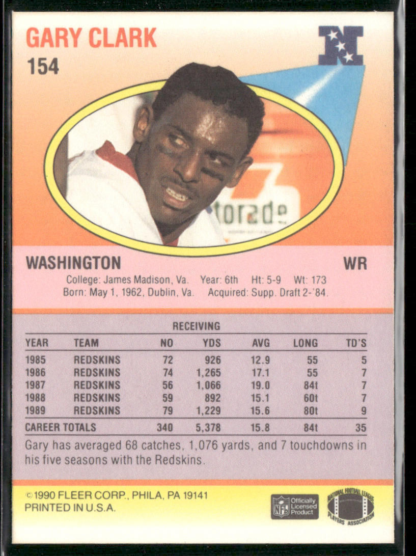 Gary Clark 1990 Fleer #154 Washington Redskins