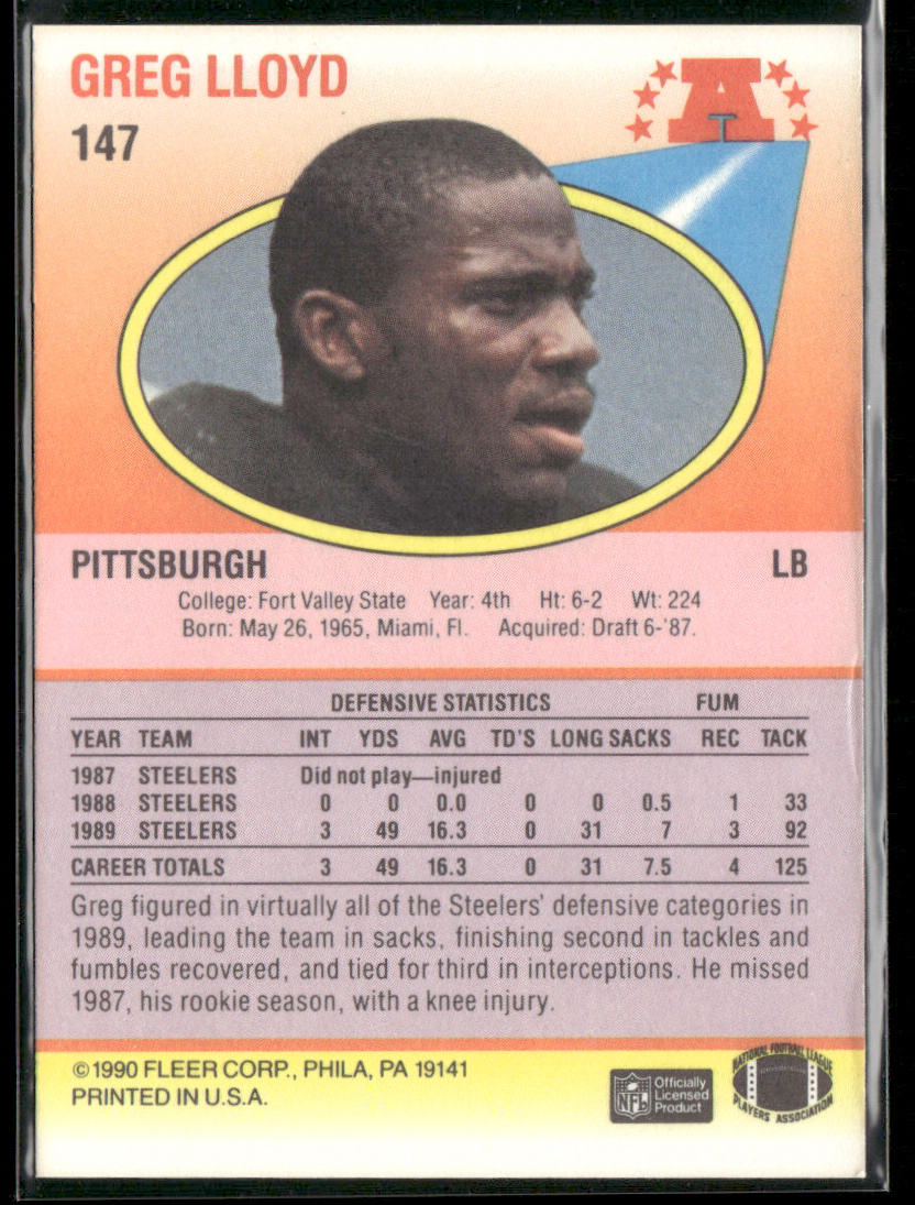 Greg Lloyd 1990 Fleer #147 RC Pittsburgh Steelers
