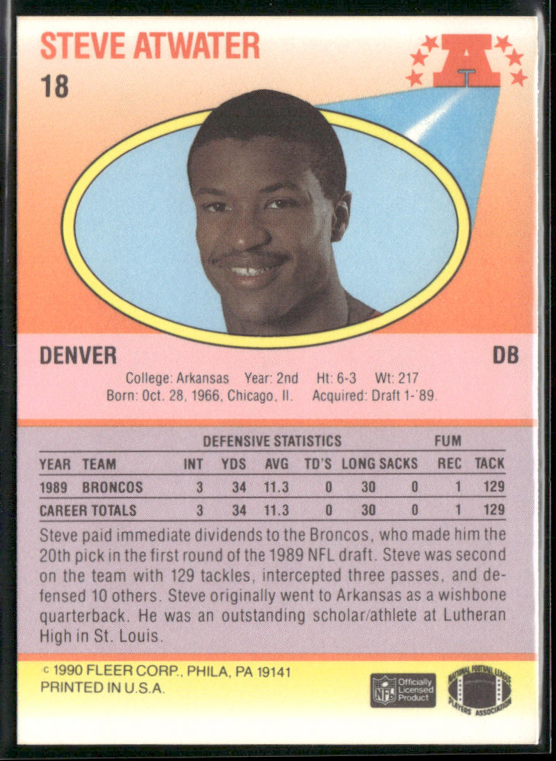 Steve Atwater 1990 Fleer #18 Denver Broncos