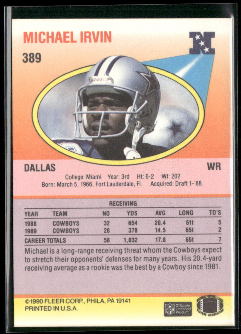 Michael Irvin 1990 Fleer #389 Dallas Cowboys