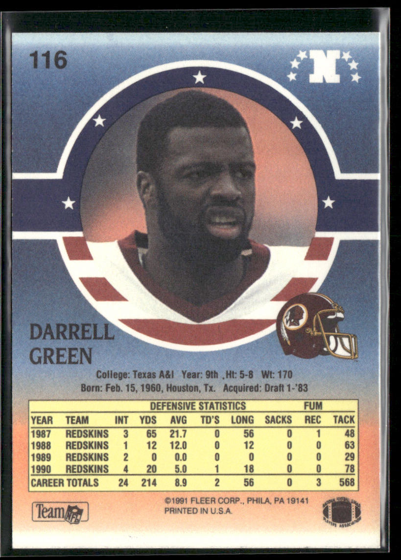 Darrell Green 1991 Fleer Stars 'n Stripes #116 Washington Redskins
