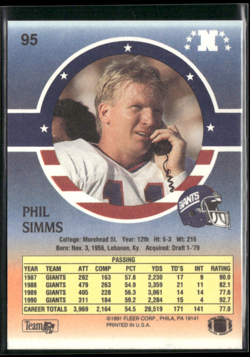 Phil Simms 1991 Fleer Stars 'n Stripes #95 New York Giants