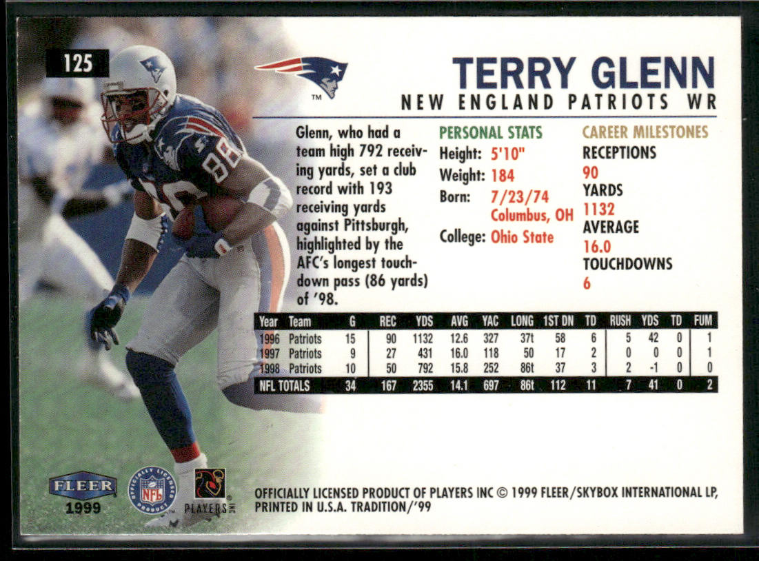 Terry Glenn 1999 Fleer Tradition #125 New England Patriots