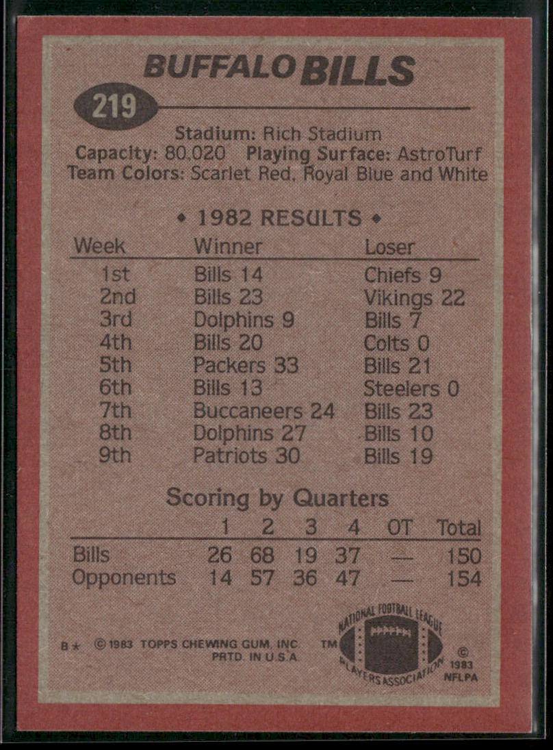 Joe Cribbs 1983 Topps #219 Buffalo Bills