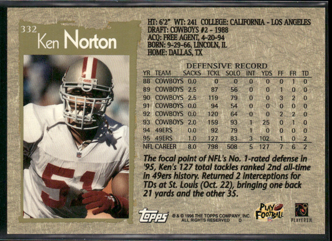 Ken Norton 1996 Topps #332 San Francisco 49ers