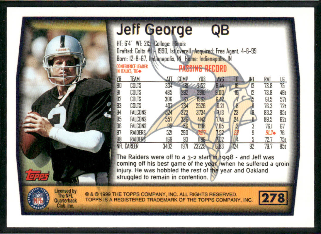 Jeff George 1999 Topps #278 Minnesota Vikings