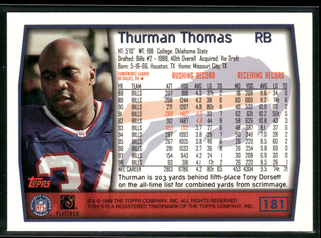 Thurman Thomas 1999 Topps #181 Buffalo Bills
