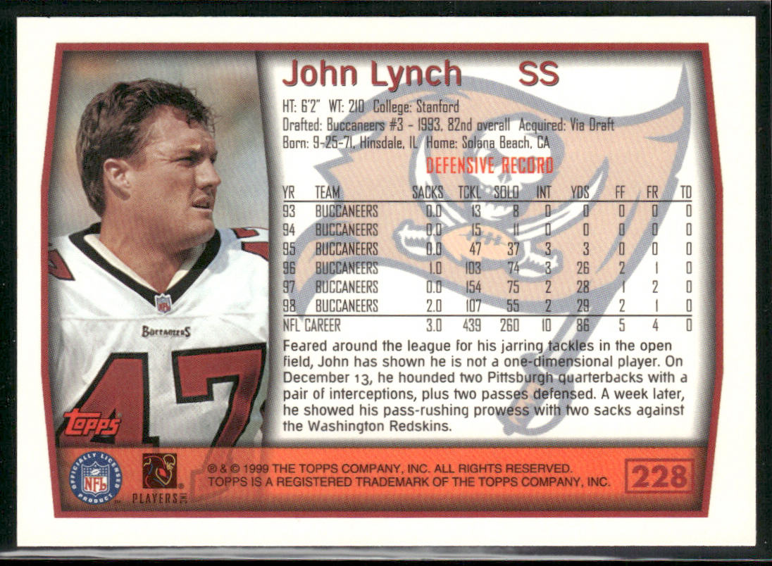 John Lynch 1999 Topps #228 Tampa Bay Buccaneers