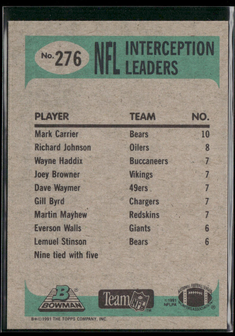 Mark Carrier 1991 Bowman #276a A* in copyright on back Chicago Bears