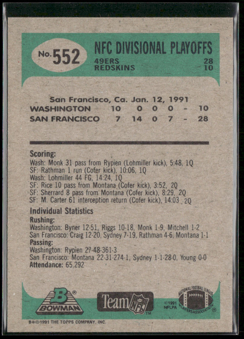 Road to Super Bowl XXV: 49ers vs. Redskins 1991 Bowman #552a