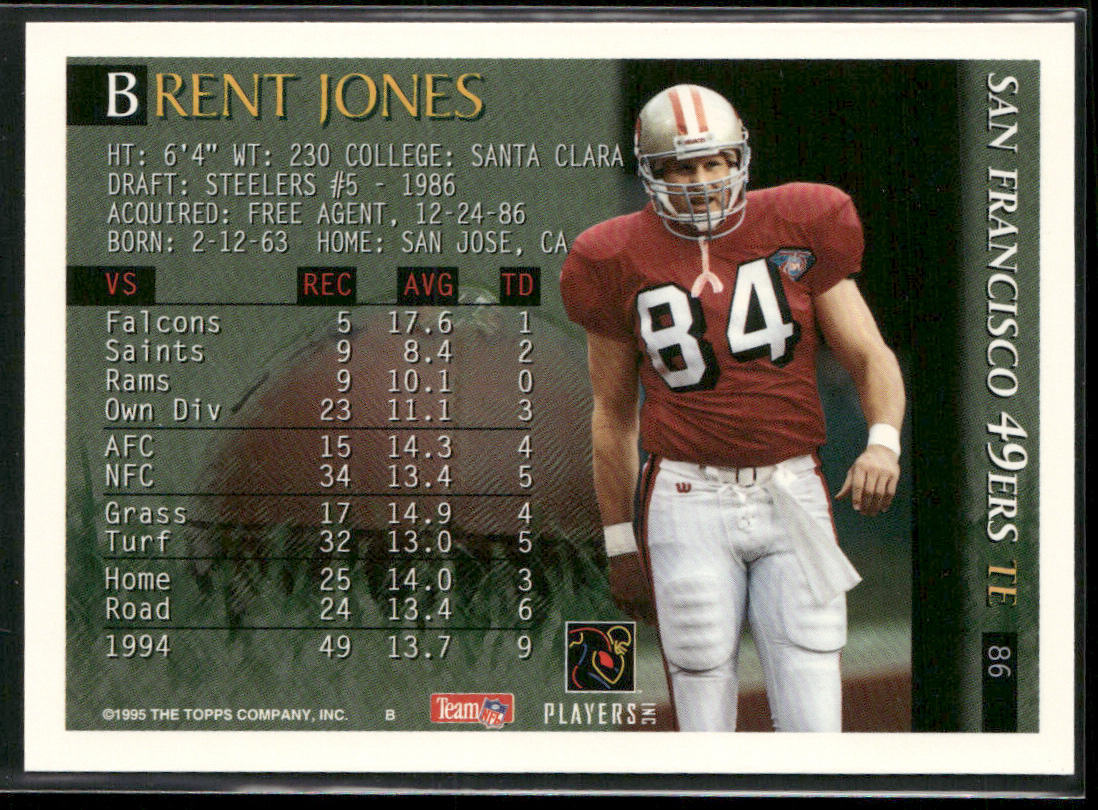 Brent Jones 1995 Bowman #86 San Francisco 49ers