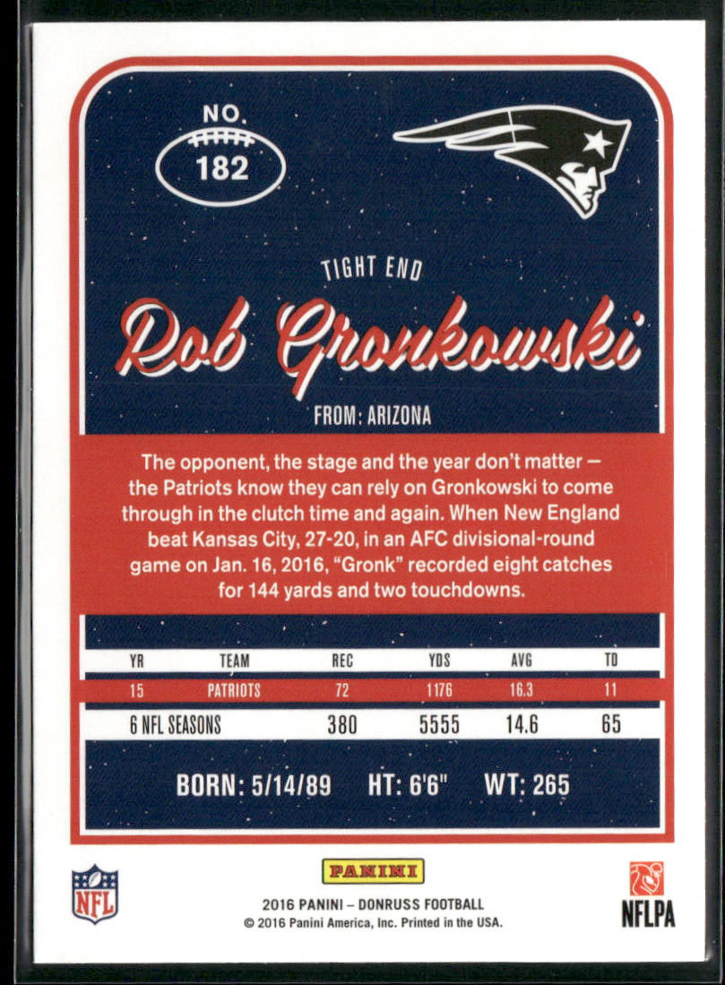 Rob Gronkowski 2016 Donruss #182 New England Patriots