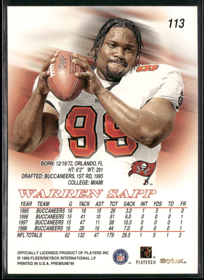 Warren Sapp 1999 SkyBox Premium #113 Tampa Bay Buccaneers