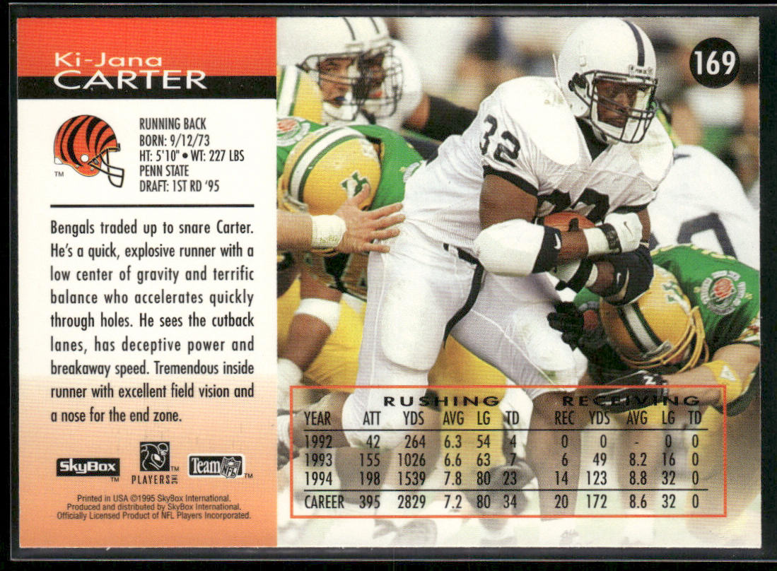 Ki-Jana Carter 1995 SkyBox Impact #169 RC Cincinnati Bengals
