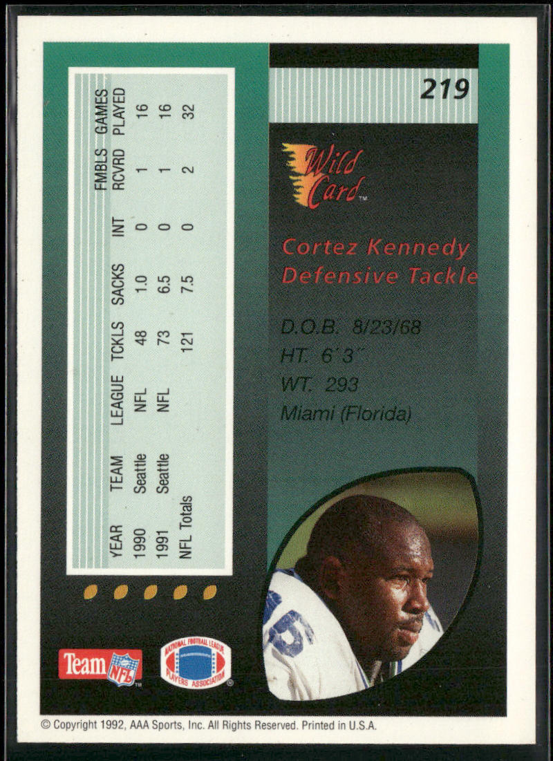Cortez Kennedy 1992 Wild Card #219 Seattle Seahawks