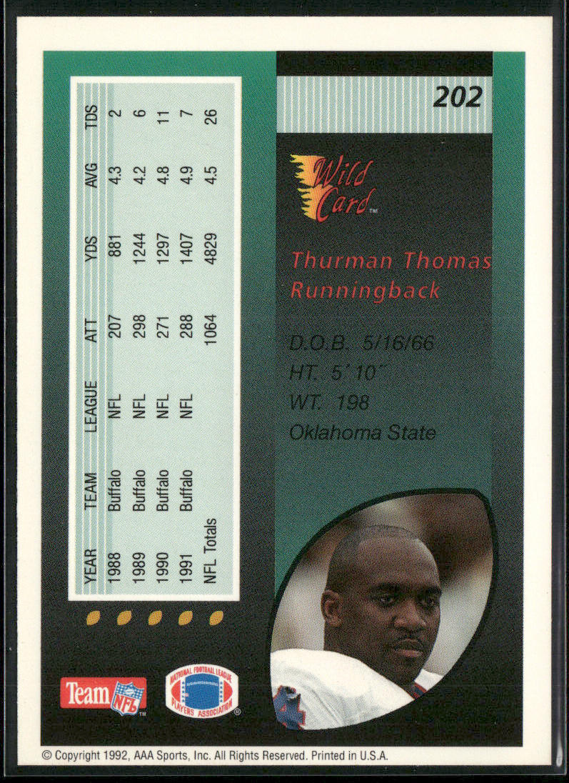 Thurman Thomas 1992 Wild Card #202 Buffalo Bills