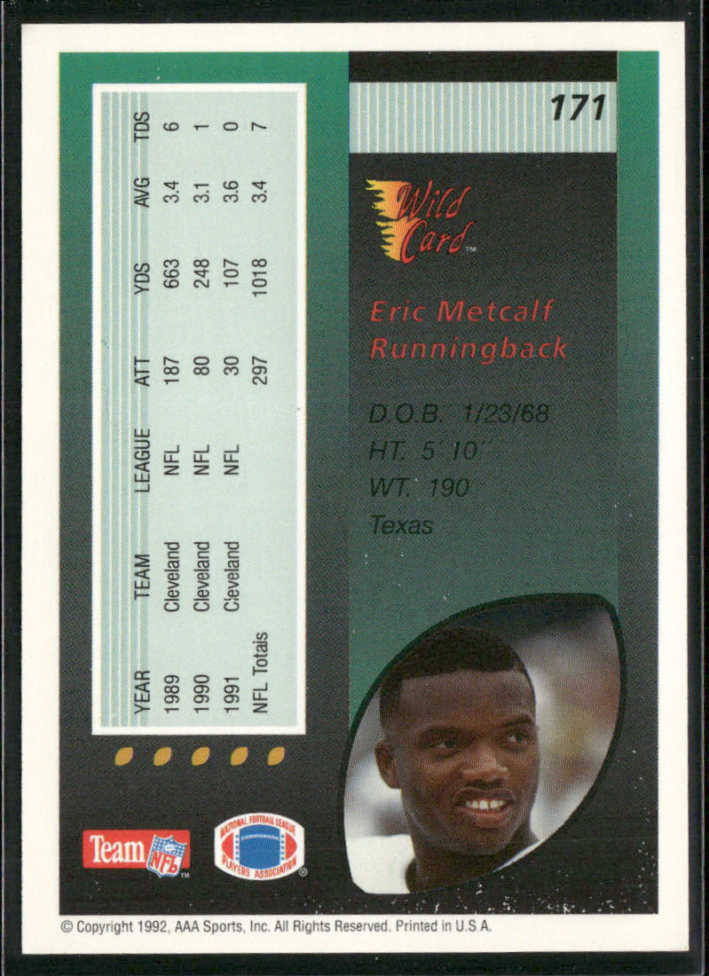 Eric Metcalf 1992 Wild Card #171 Cleveland Browns