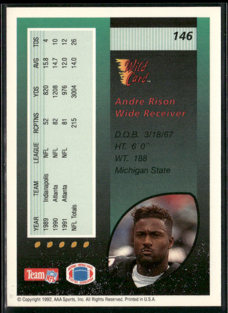 Andre Rison 1992 Wild Card #146 Atlanta Falcons