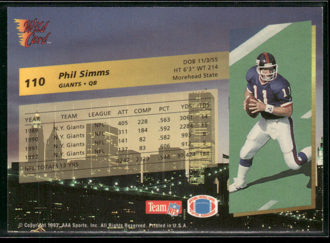 Phil Simms 1993 Wild Card #110 New York Giants