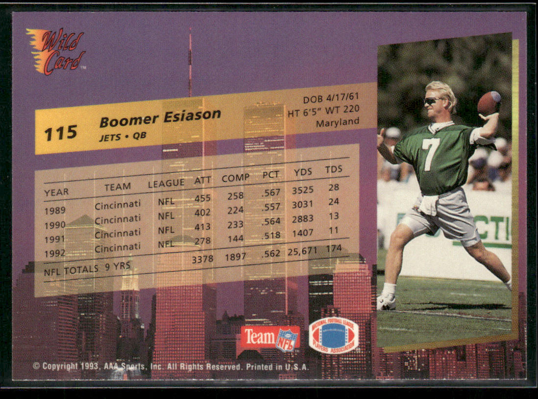 Boomer Esiason 1993 Wild Card #115 New York Jets