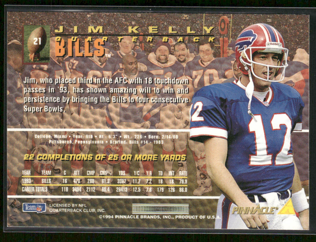 Jim Kelly 1994 Pinnacle #21 Buffalo Bills