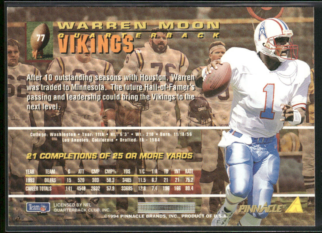 Warren Moon 1994 Pinnacle #77 Minnesota Vikings
