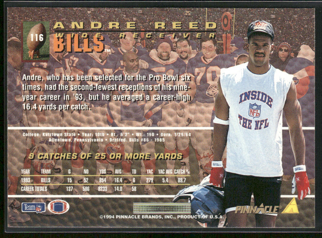 Andre Reed 1994 Pinnacle #116 Buffalo Bills