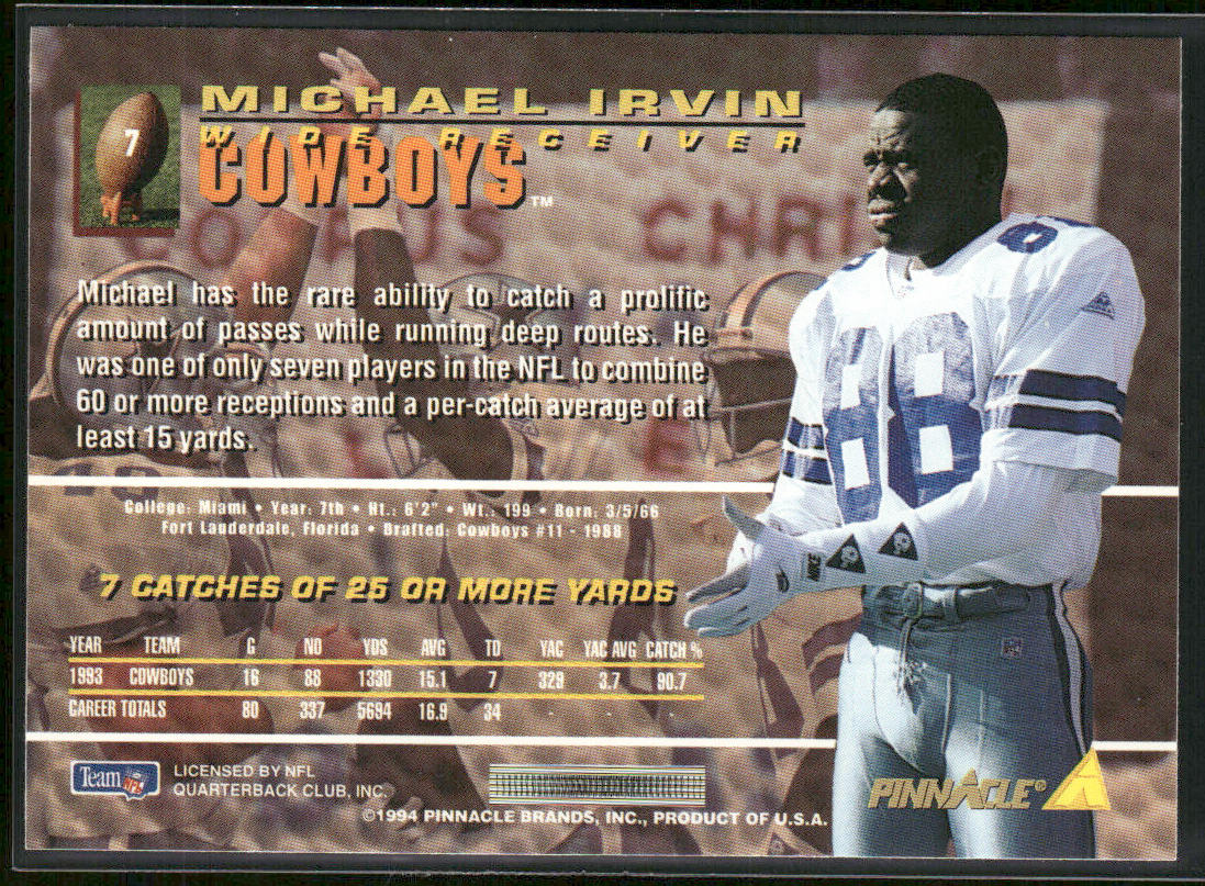Michael Irvin 1994 Pinnacle #7 Dallas Cowboys