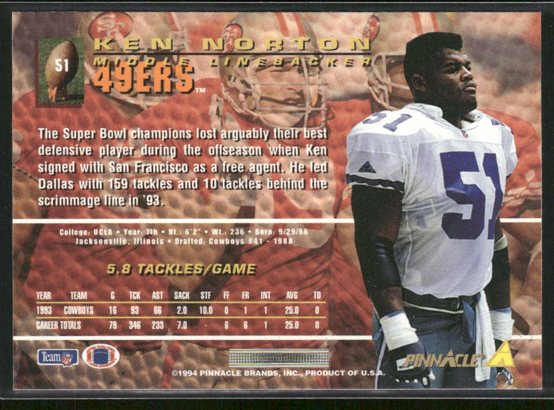Ken Norton 1994 Pinnacle #51 San Francisco 49ers