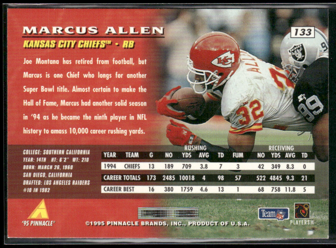 Marcus Allen 1995 Pinnacle #133 Kansas City Chiefs