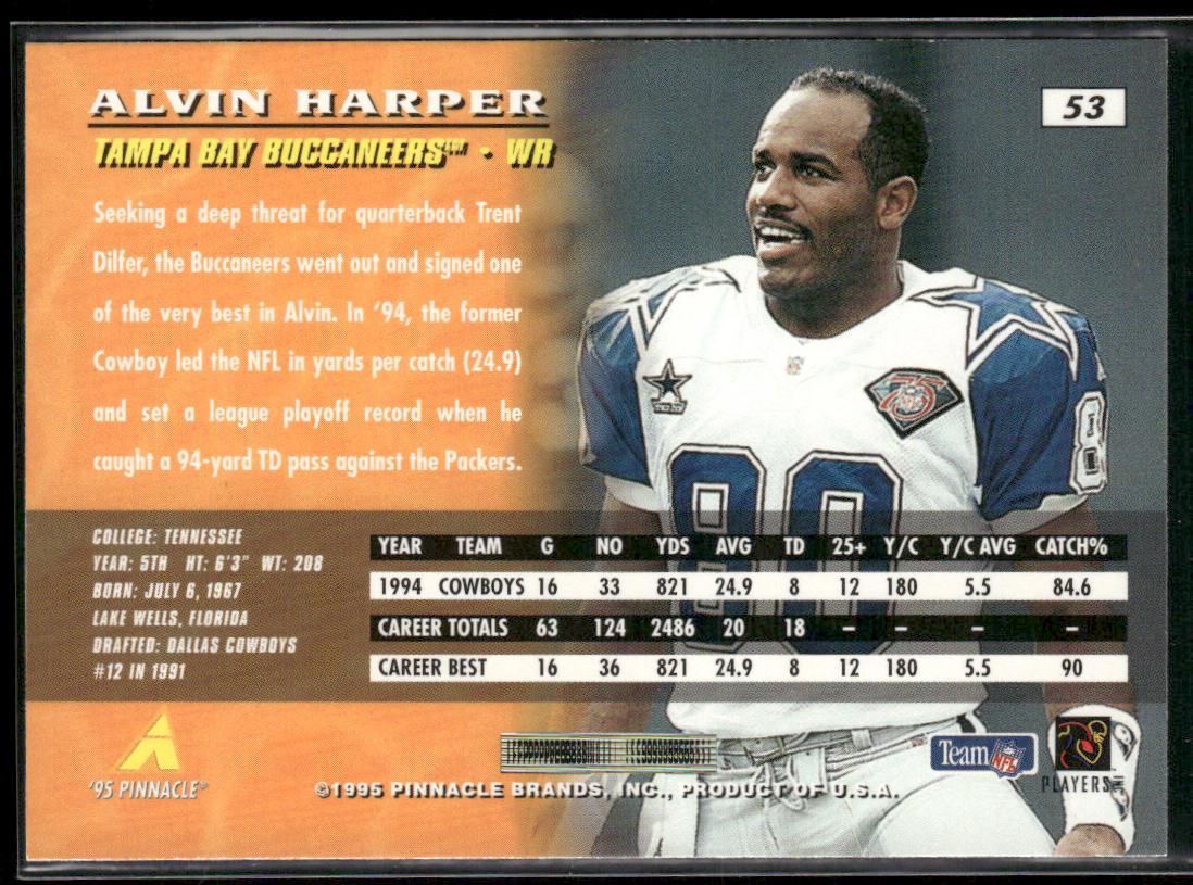 Alvin Harper 1995 Pinnacle #53 Tampa Bay Buccaneers