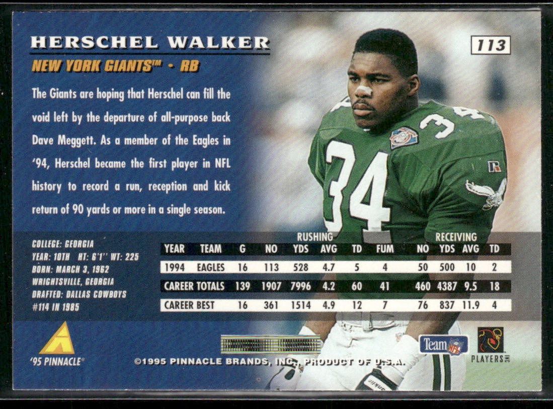 Herschel Walker 1995 Pinnacle #113 New York Giants