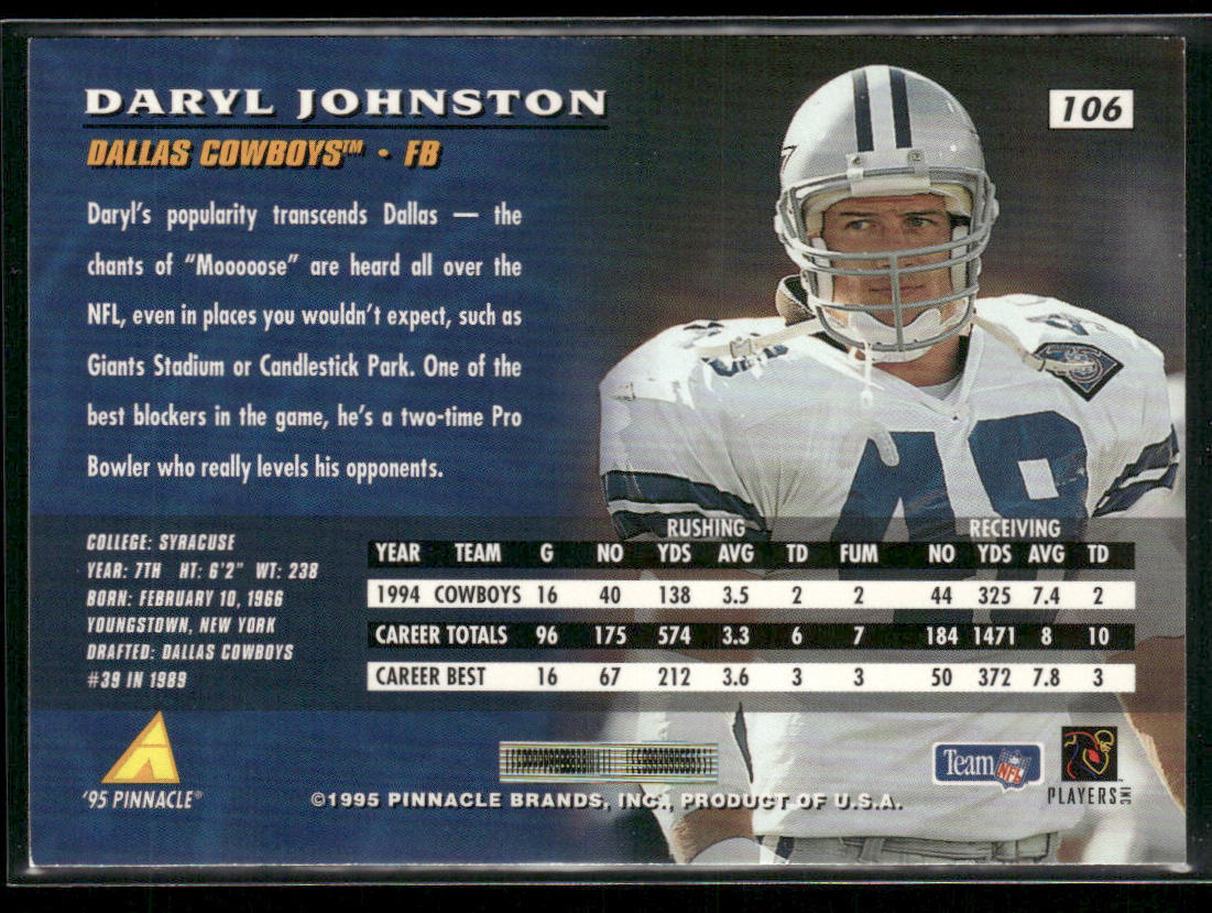 Daryl Johnston 1995 Pinnacle #106 Dallas Cowboys