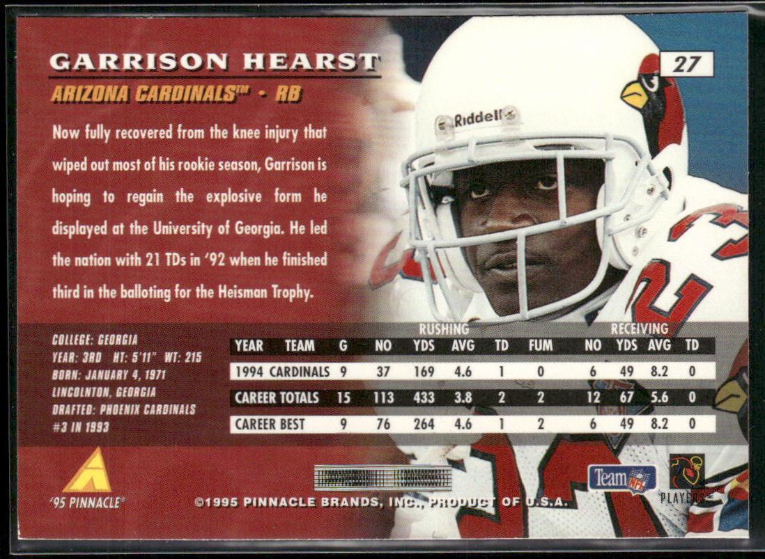 Garrison Hearst 1995 Pinnacle #27 Arizona Cardinals