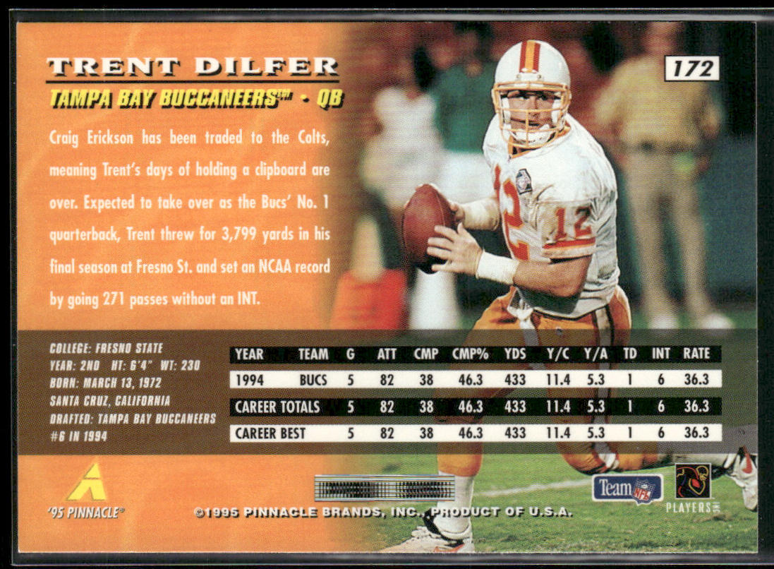 Trent Dilfer 1995 Pinnacle #172 Tampa Bay Buccaneers