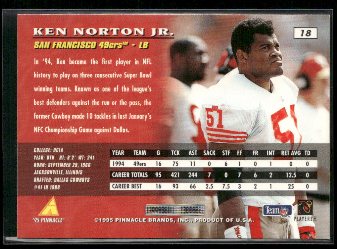Ken Norton Jr. 1995 Pinnacle #18 San Francisco 49ers