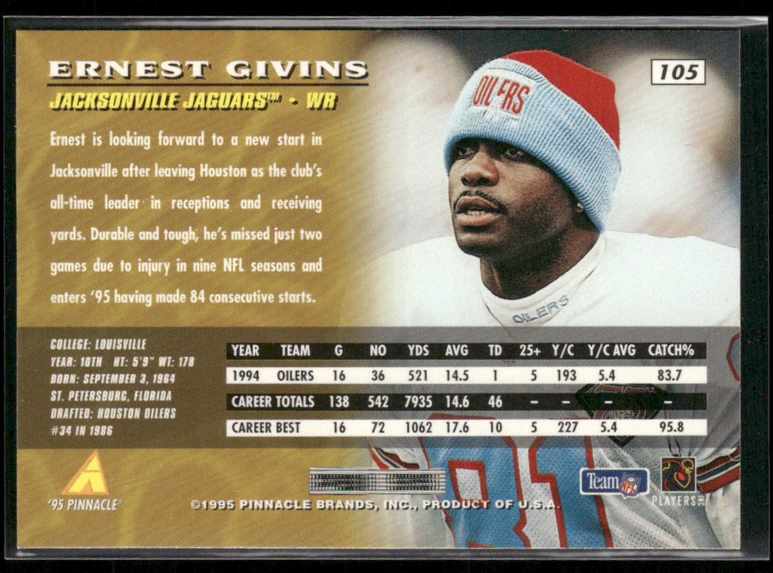 Ernest Givins 1995 Pinnacle #105 Jacksonville Jaguars