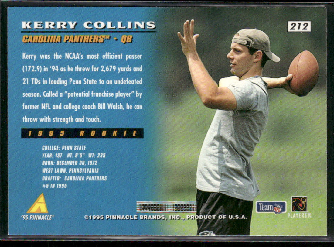 Kerry Collins 1995 Pinnacle #212 RC Carolina Panthers