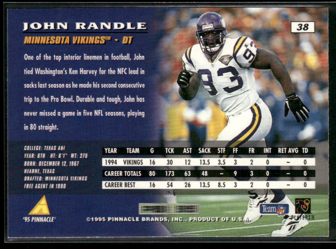 John Randle 1995 Pinnacle #38 Minnesota Vikings