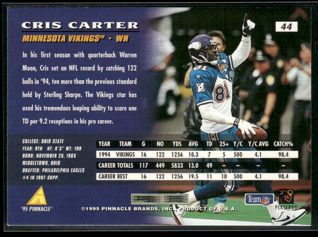 Cris Carter 1995 Pinnacle #44 Minnesota Vikings