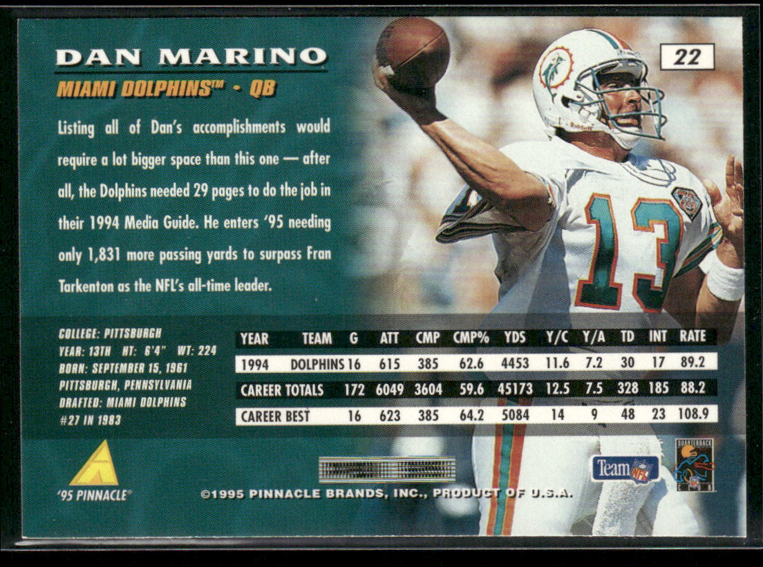 Dan Marino 1995 Pinnacle #22 Miami Dolphins