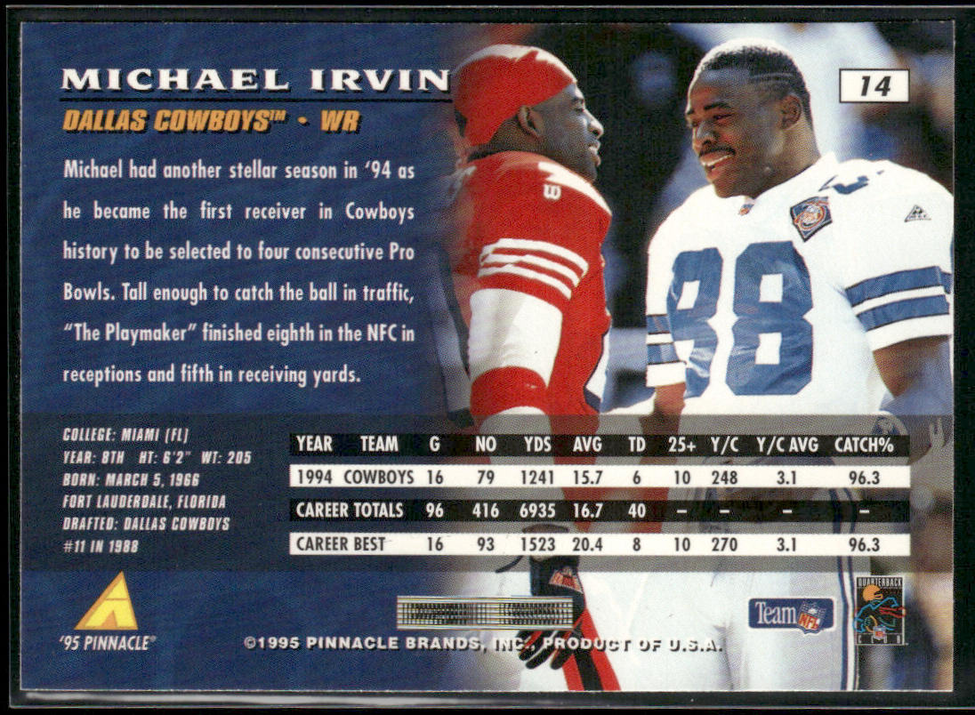 Michael Irvin 1995 Pinnacle #14 Dallas Cowboys