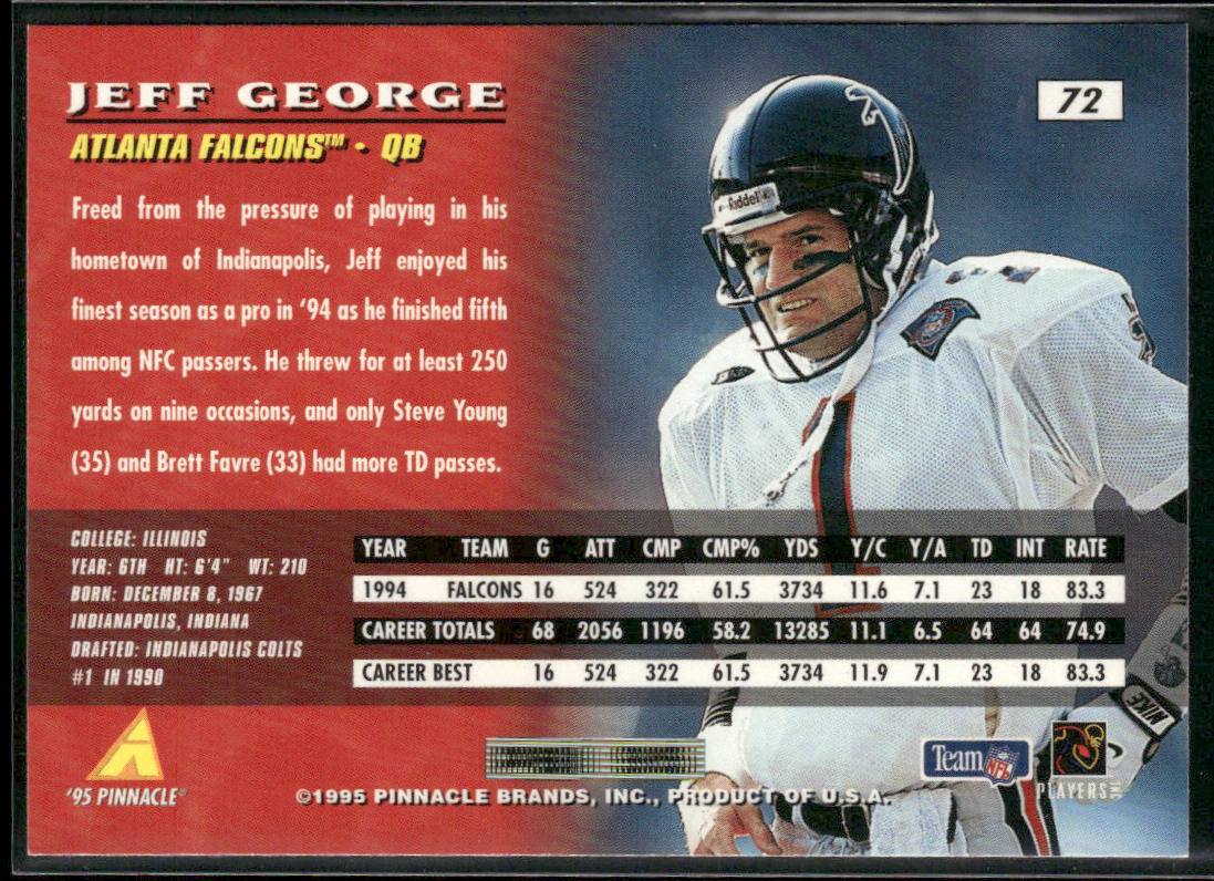 Jeff George 1995 Pinnacle #72 Atlanta Falcons