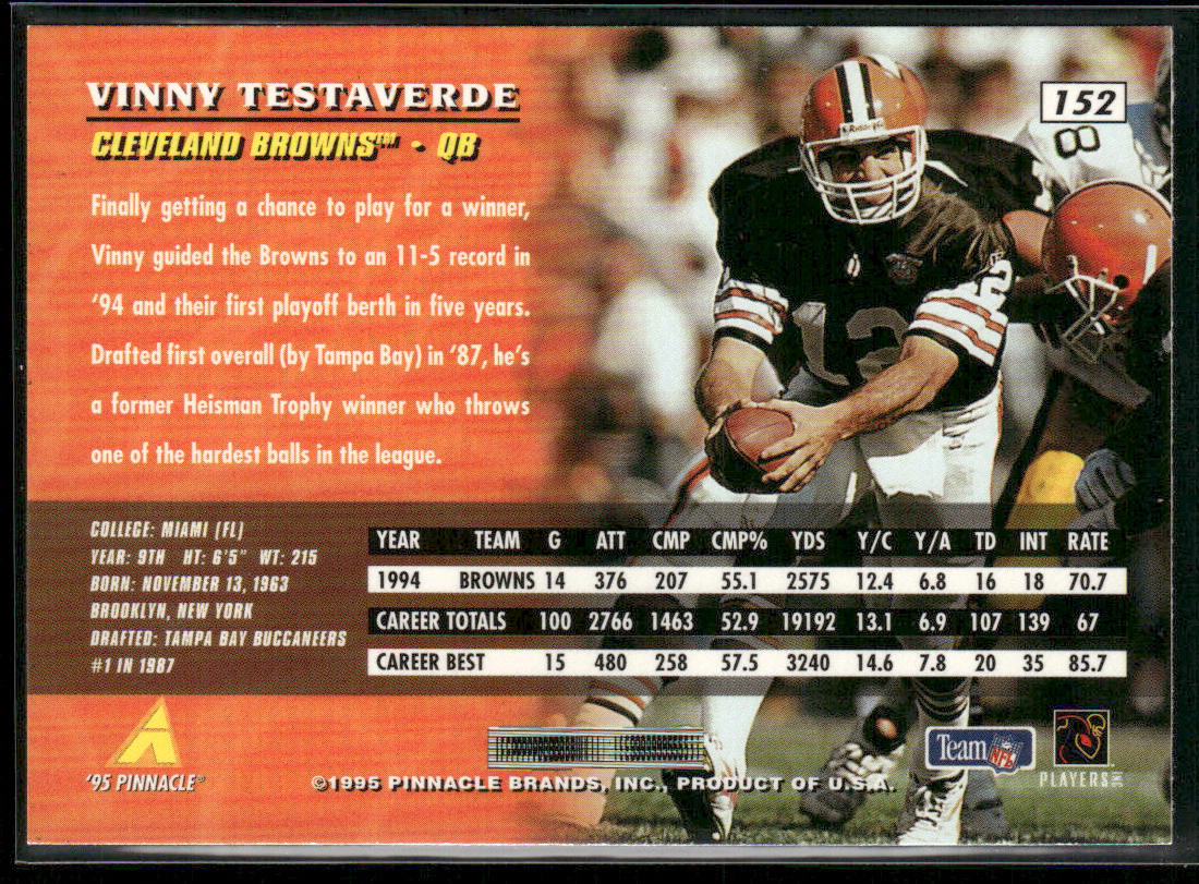 Vinny Testaverde 1995 Pinnacle #152 Cleveland Browns